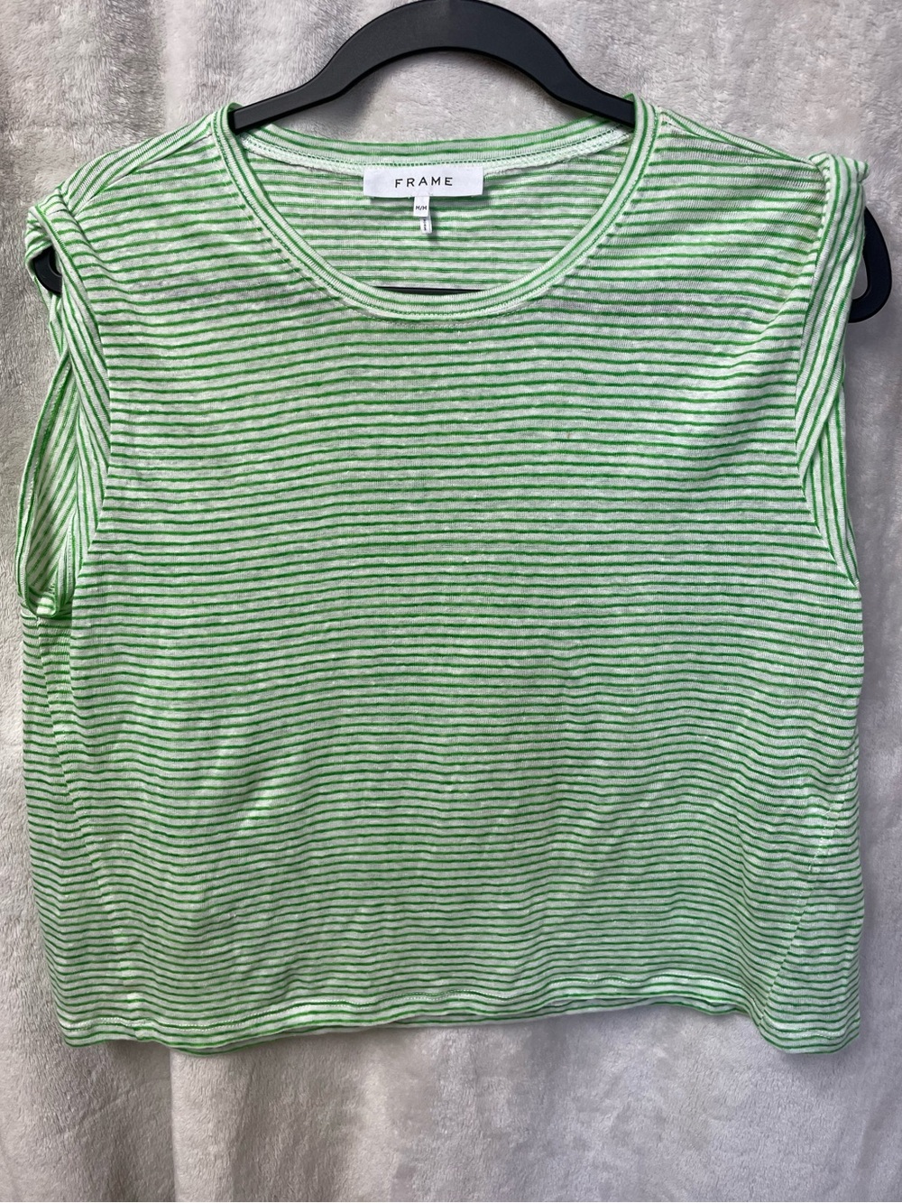 Frame Organic Linen Green & White Striped Crop Tank